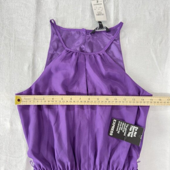 EXPRESS X-Small Purple & Black Sleeveless Keyhole Elastic Waist Dress (XS 0-2) - Picture 9 of 11